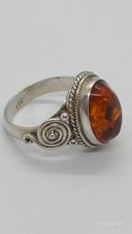 Zilveren Vintage Ring met Barnsteen - Maat 61, Sieraden, Tassen en Uiterlijk, Ringen, Gebruikt, Ophalen of Verzenden, Met edelsteen