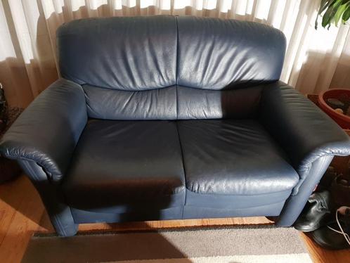 bank leren 2 zit zits zitter bankstel donker blauw leer, Huis en Inrichting, Banken | Bankstellen, Gebruikt, 75 tot 100 cm, Leer