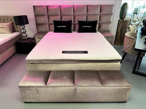 Luxe Velvet Croco Boxspring set Cava180x200cm NIEUW - NEW, Huis en Inrichting, Slaapkamer | Boxsprings, Nieuw, 180 cm, 200 cm