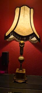 Antieke Tafellamp met Marmeren Voet & Varkensblaas Kap, Ophalen of Verzenden