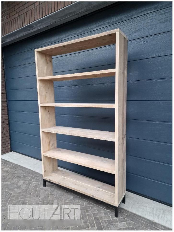 Boekenkast stalen onderframe met steigerhout legplanken, Huis en Inrichting, Kasten | Boekenkasten, Nieuw, 50 tot 100 cm, 200 cm of meer