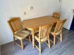 Blank eiken uitschuifbare eethoek met 4 stoelen, Ophalen, Gebruikt
