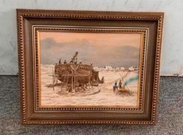 Schilderij met schip cotter of ander schip olieverf op doek beschikbaar voor biedingen