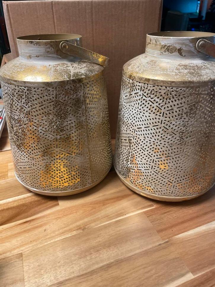 Grote Gouden Windlichten - Sfeervol, Huis en Inrichting, Woonaccessoires | Kandelaars en Kaarsen, Zo goed als nieuw, Kandelaar