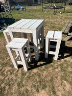 Steigerhouten statafel met 4 krukken, Ophalen, 4 zitplaatsen, Gebruikt, Eettafel