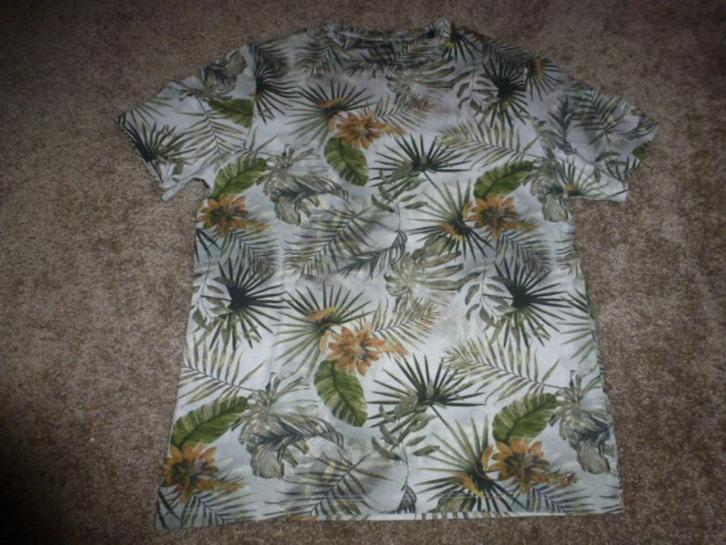 HAAST NIEUW 1 beige / groen bedrukt shirt korte mouw maat M, Kleding | Heren, T-shirts, Zo goed als nieuw, Maat 48/50 (M), Groen