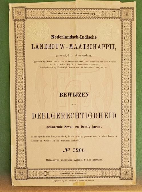 waardepapieren Nederlandsche Indsche Landbouw Maatschappij., Postzegels en Munten, Aandelen en Waardepapieren, Aandeel, Voor 1920
