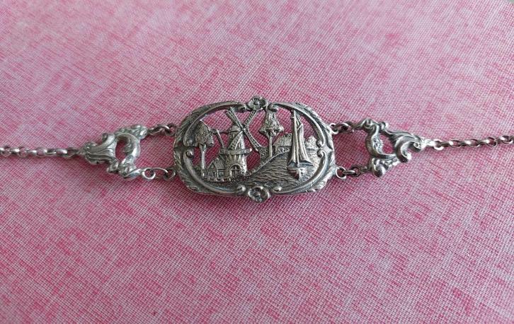 Antieke Zilveren Armband - Hollands Tafereel, Sieraden, Tassen en Uiterlijk, Armbanden, Gebruikt, Zilver, Zilver, Ophalen of Verzenden