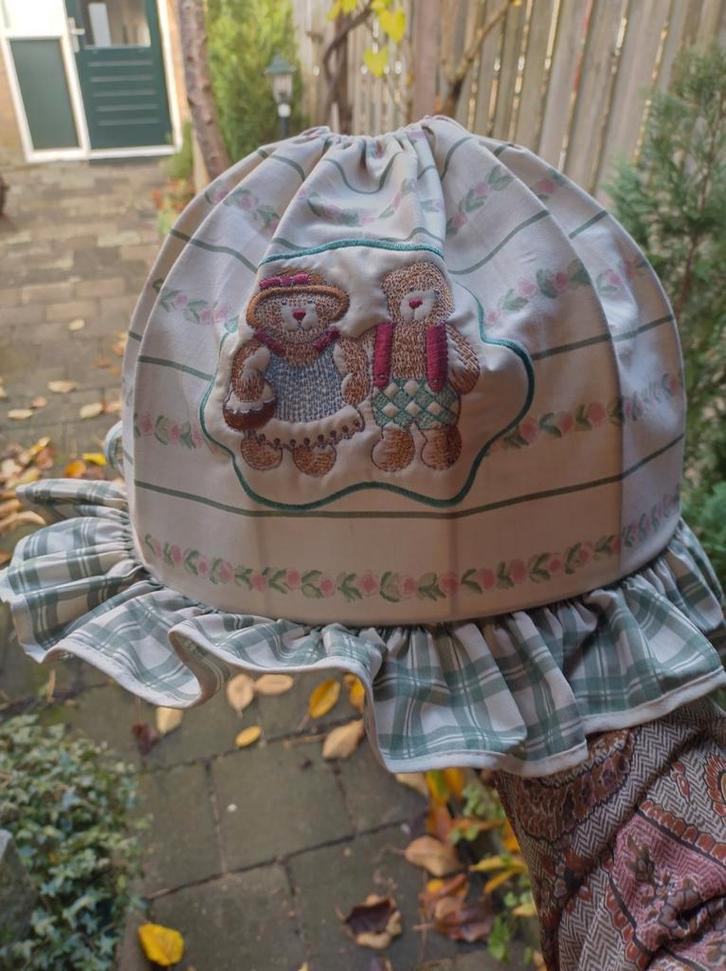 Stoffen Lampenkap Beren Groen Wit Gestreept, Huis en Inrichting, Lampen | Lampenkappen, Zo goed als nieuw, 25 tot 50 cm, Rond