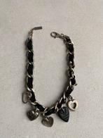 Zwarte ketting met hartjes hangers, Gebruikt, Zwart, Ophalen of Verzenden, Overige materialen