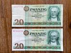 2 stuks biljetten DDR duitsland 20 Mark (Zwanzig mark), Postzegels en Munten, Bankbiljetten | Europa | Niet-Eurobiljetten, Setje