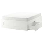 Ikea  Brimnes bed 140x200 + 2 ladekasten, Ophalen, Gebruikt, Wit, Tweepersoons