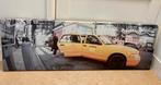 Canvas doek ‘ yellow cab’ 120cm x 40 cm., Ophalen, Gebruikt, Schilderij, 100 tot 125 cm
