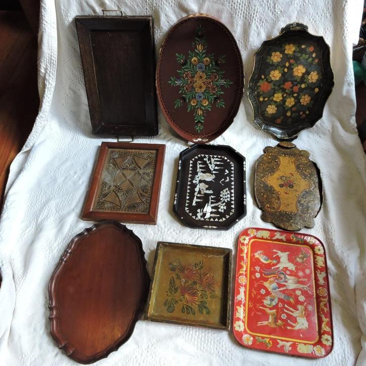 Dienblad diverse hout antiek parelmoer brocant Hindelopen, Huis en Inrichting, Woonaccessoires | Dienbladen, Zo goed als nieuw