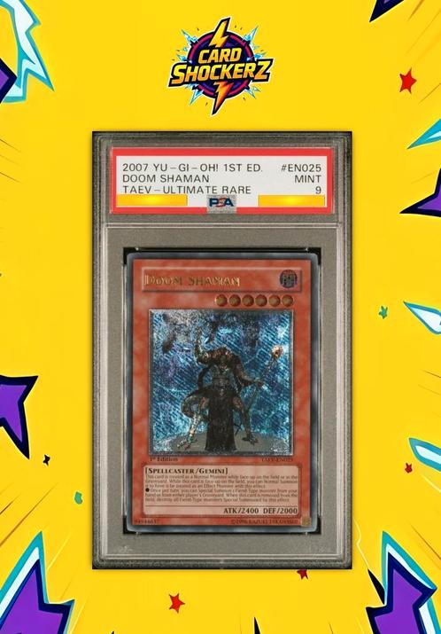 🟣 Yu-Gi-Oh! PSA 9 1st Edition Doom Shaman #EN025 🟣, Hobby en Vrije tijd, Verzamelkaartspellen | Yu-gi-Oh!, Nieuw, Losse kaart
