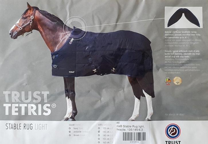 Paardendeken TRUST Stable Rug Light 135/185/6.3 Antraciet, Dieren en Toebehoren, Paarden en Pony's | Dekens en Dekjes, Nieuw, Deken