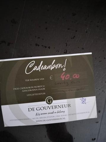 Cadeaubon De Gouverneur Bergen op Zoom  beschikbaar voor biedingen
