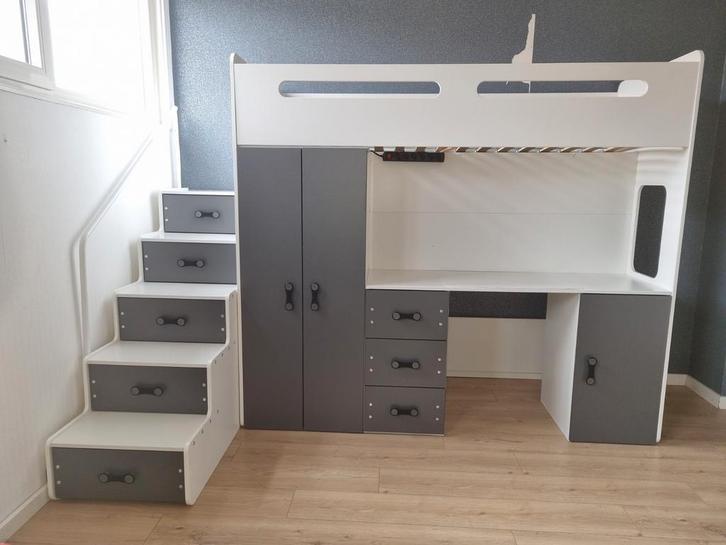 Hoogslaper met Bureau en Kasten (antraciet), Kinderen en Baby's, Kinderkamer | Stapelbedden en Hoogslapers, Hoogslaper, Ophalen