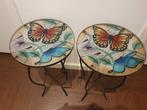 Set van 2 bijzettafels | Glas met kleurrijk vlinderpatroon, Minder dan 55 cm, Rond, Ophalen, 45 tot 60 cm