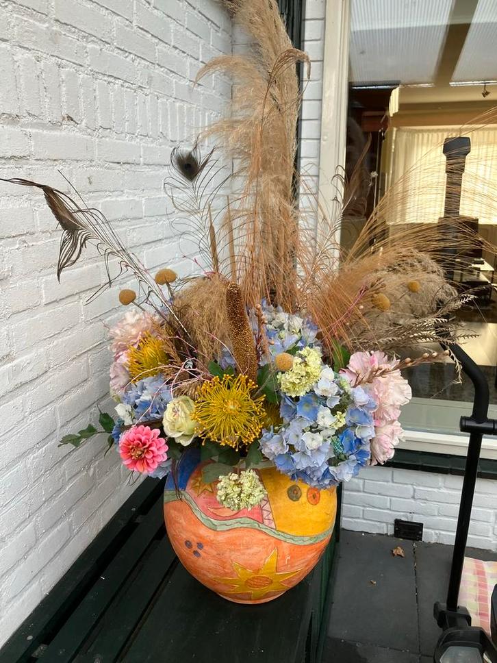 Pot met kunstbloemen - 34cm hoog, Huis en Inrichting, Woonaccessoires | Vazen, Zo goed als nieuw, Overige kleuren, Minder dan 50 cm