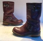 Design / (biker) boots hoge laarzen bruin / rood 35, Kinderen en Baby's, Meisje, Biker boots laarzen, Laarzen, Ophalen of Verzenden