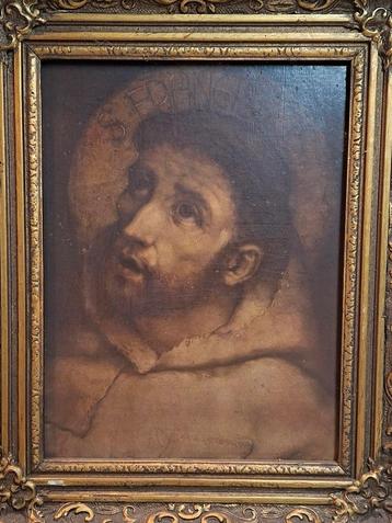 Devote beeltenis van Franciscus van Assisi, in barok lijst. beschikbaar voor biedingen