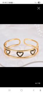 Gouden armband met hartjes en strass, Overige typen, Ophalen of Verzenden, Zo goed als nieuw, Goud