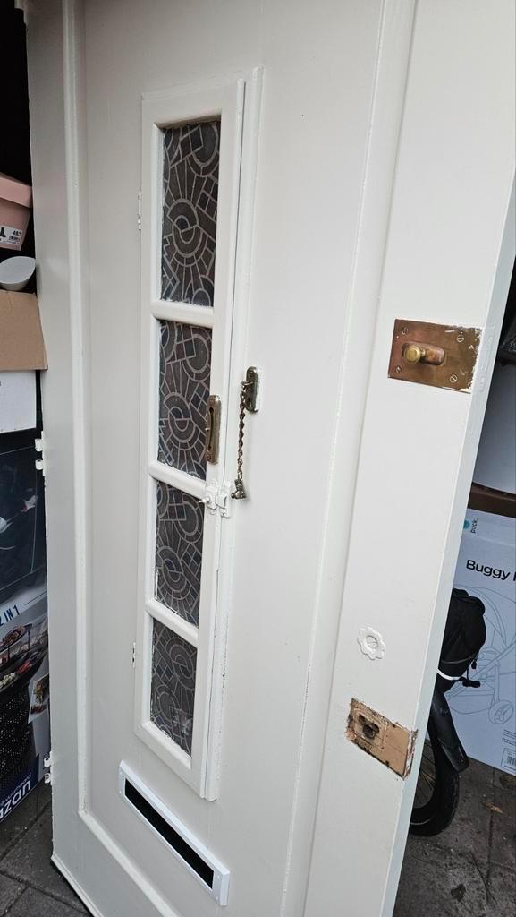 Jaren 30 Voordeur, Doe-het-zelf en Verbouw, Deuren en Horren, Gebruikt, Buitendeur, 200 tot 215 cm, 80 tot 100 cm, Glas, Hout