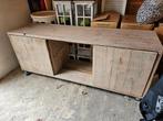 Steigerhouten TV meubel op wieltjes, Ophalen, Gebruikt, 150 tot 200 cm, Landelijk