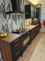Showroomkeuken zwart modern/klassiek inductiefornuis 365cm, Huis en Inrichting, Kunststof, Enkelwandige keuken, Zo goed als nieuw