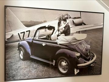 Mooi gunmetal lijst met poster vw kever en vliegtuig beschikbaar voor biedingen
