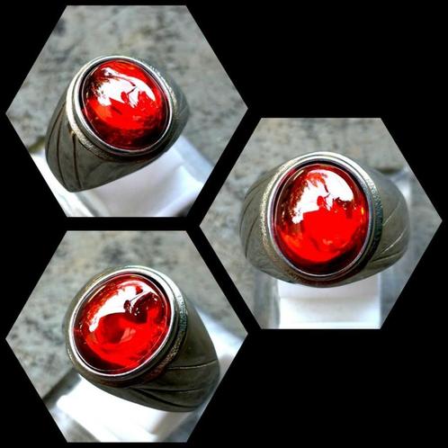 Ring met rode Padparadsja-kristal edelsteen CAR49, Sieraden, Tassen en Uiterlijk, Ringen, Nieuw, Heer, Rood, Overige materialen