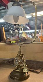 Vintage messing bureaulamp met witte kap, Ophalen, Zo goed als nieuw, Glas, Onbekend