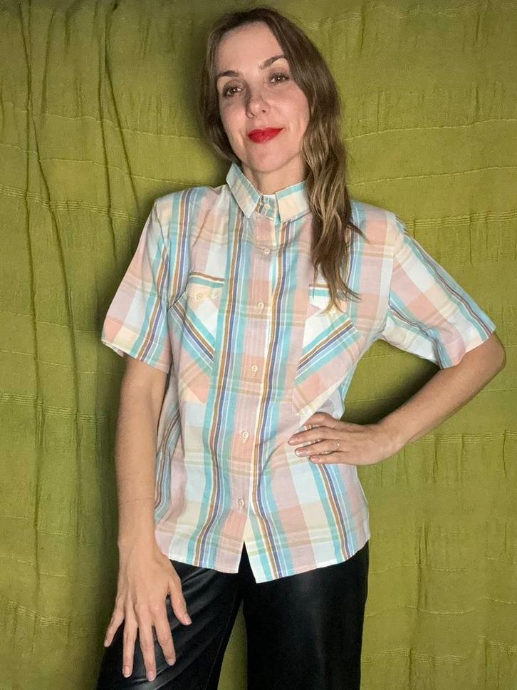 Vintage blouse / overhemd / shirt - geruit - 40/L/large, Kleding | Dames, Blouses en Tunieken, Gedragen, Maat 38/40 (M), Ophalen of Verzenden