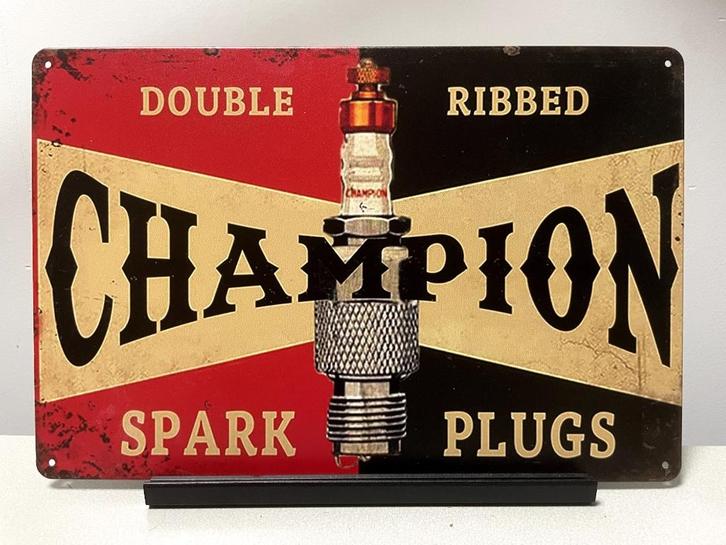 Champion Spark Plugs metalen reclamebord (Old Look), Verzamelen, Merken en Reclamevoorwerpen, Nieuw, Reclamebord, Ophalen of Verzenden