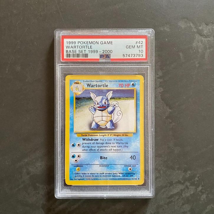 Pokemon #42 Wartortle Base Set 1999-2000 PSA 10, Hobby en Vrije tijd, Verzamelkaartspellen | Pokémon, Zo goed als nieuw, Ophalen of Verzenden
