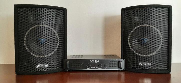 Verhuur Stereo Set - Versterker Skytec + 2 Disco Speakers, Hobby en Vrije tijd, Feestartikelen | Verhuur, Zo goed als nieuw, Verjaardag