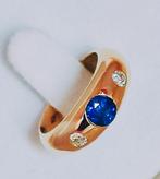 Band ring met saffier 0,85kt en diamanten 0,34kt, Blauw, Ophalen of Verzenden, Zo goed als nieuw, 17 tot 18