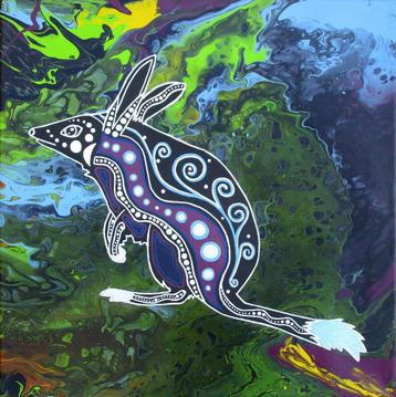 Schilderij (Aboriginal) van een Grootoor springmuis beschikbaar voor biedingen