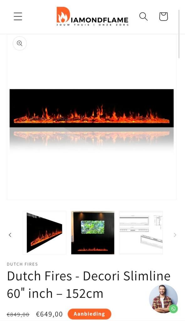 sfeerhaard 152cm, Ophalen, Zo goed als nieuw, Vrijstaande haard, Elektrische haard