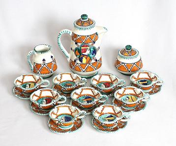 Vintage Majolica Koffie Servies CECCONI S.C.O. ORVIETO Italy beschikbaar voor biedingen