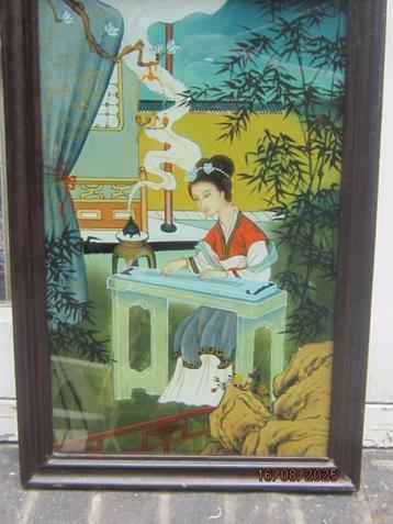 Prachtig Jpans Achter Glas schilderij in z.g staat  beschikbaar voor biedingen