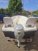 Boot + buitenboordmotor 8pk (met garantie)+ kiepbare trailer, Watersport en Boten, Motorboten en Motorjachten, Ophalen, Gebruikt