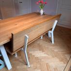 Massief eiken eetkamerbank met RVS poten, bijna nieuw!, Huis en Inrichting, Ophalen, Warm, modern, industrieel, licht, natuurlijk, hout, metaal, rvs