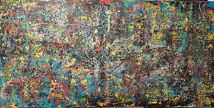 Valeta- Kleurrijke abstract- Handgeschilderd- Uniek- XXXL, Antiek en Kunst, Kunst | Schilderijen | Abstract, Ophalen of Verzenden