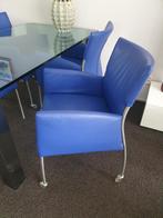 Blauwe Lederen eetkamer Stoelen - Set van 5, Huis en Inrichting, Ophalen, Blauw, Leer, Zo goed als nieuw