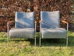 2 taupe leren stoelen, Ophalen, Zo goed als nieuw
