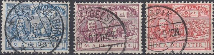 Nederland - 1907 - Michiel de Ruyter - NVPH-87 - 89 - G, Postzegels en Munten, Postzegels | Nederland, Gestempeld, T/m 1940, Verzenden