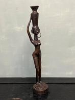 vintage afrikaans metalen beeld brons kandelaar, Ophalen of Verzenden