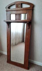 Antieke hal/schouw spiegel, eiken, geslepen glas,  rond 1900, Ophalen, Rechthoekig, Minder dan 50 cm, 100 tot 150 cm